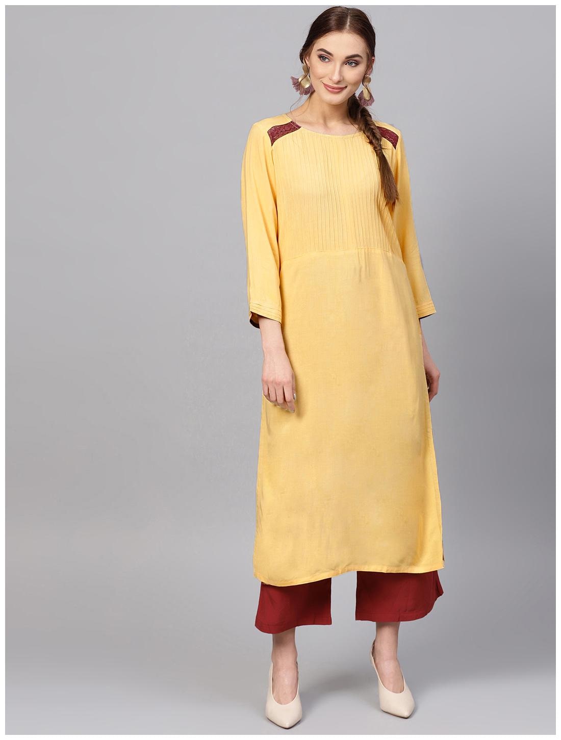 

Jaipur Kurti Women Yellow Solid Straight Kurta