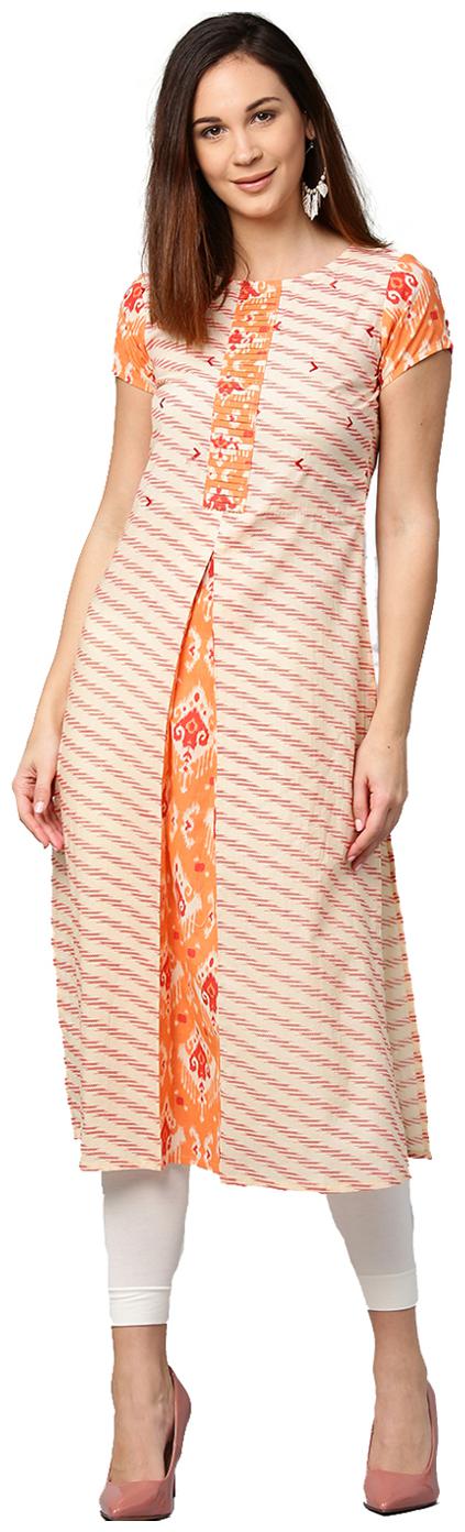 

Jaipur Kurti Women Orange Embroidered A-Line Cotton Kurta