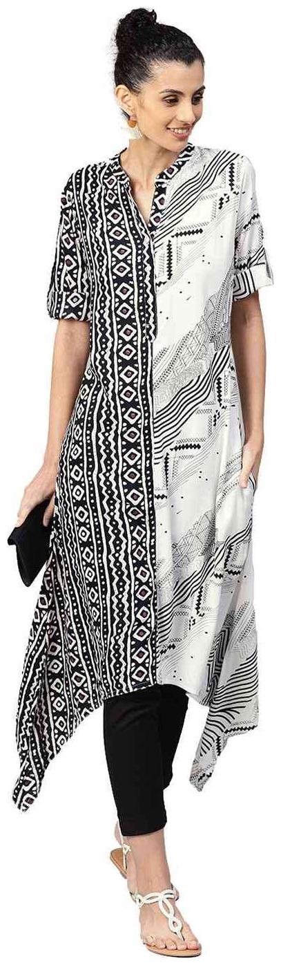 

Jaipur Kurti Women White Geometric A-Line Rayon Kurta