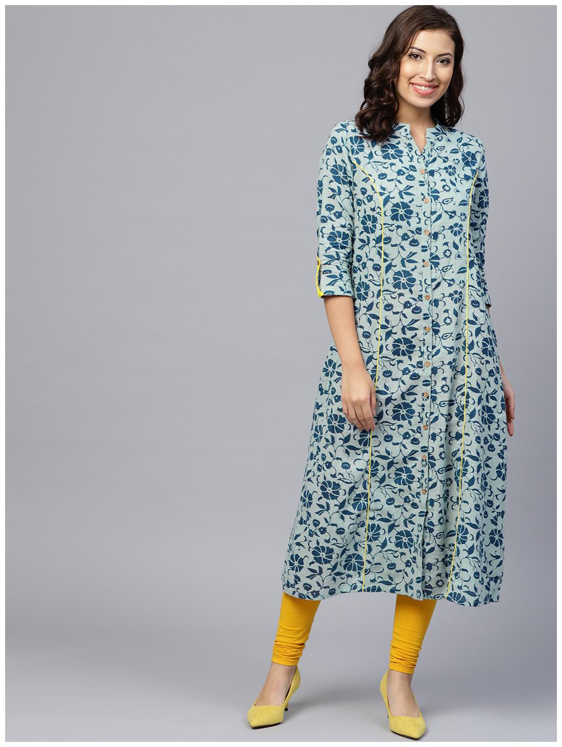 

Jaipur Kurti Women Blue Ethnic Motifs A-Line Cotton Kurta