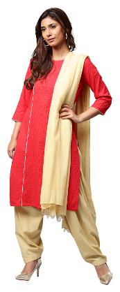 

Jaipur Kurti Women Red Solid Straight Kurta With Patiala And Dupatta