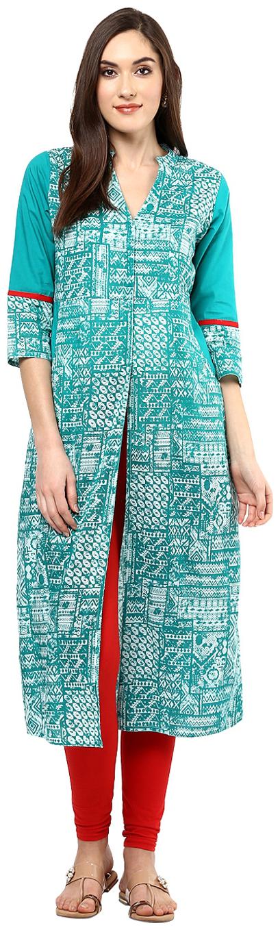 

Jaipur Kurti Women Green Printed Straight Kurta