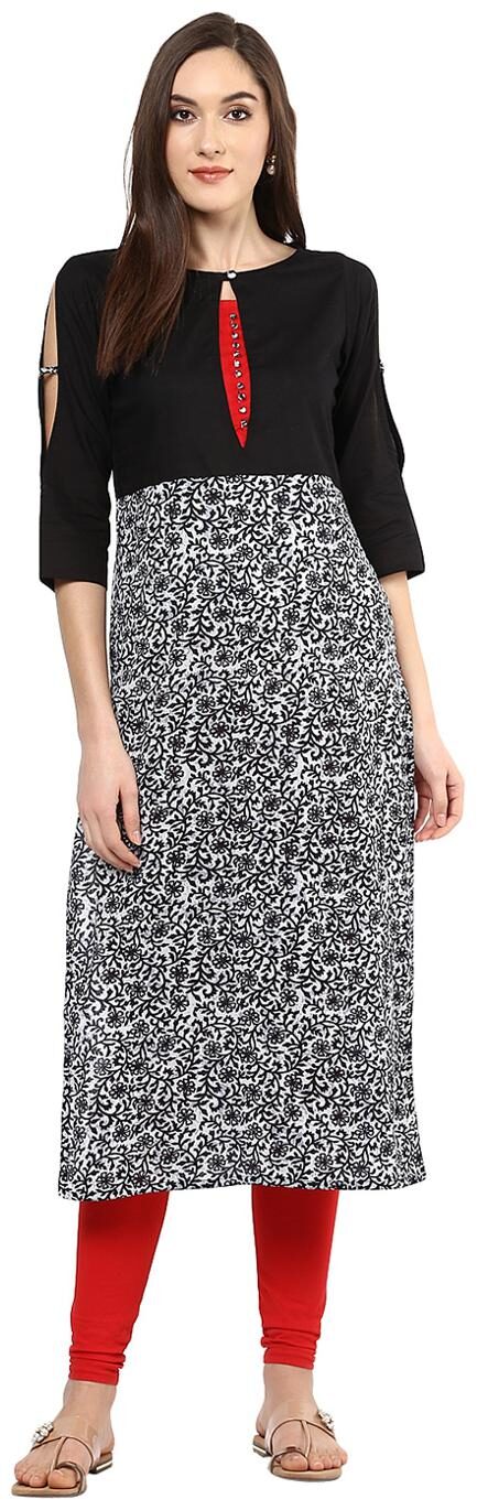 

Jaipur Kurti Women Black Printed Straight Kurta