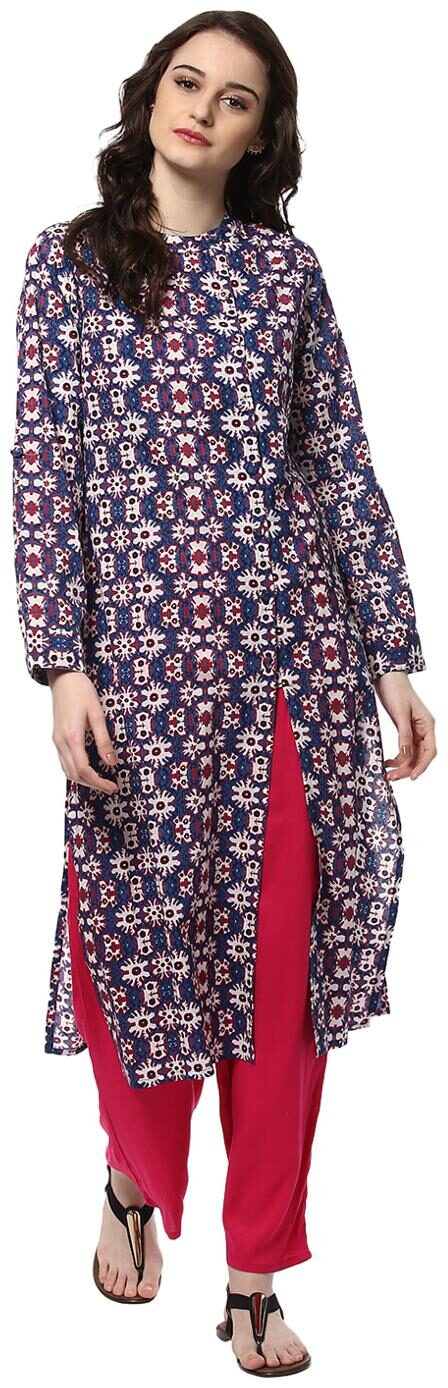 

Jaipur Kurti Cotton Blue Pink Colour Kurta Palazzo Set