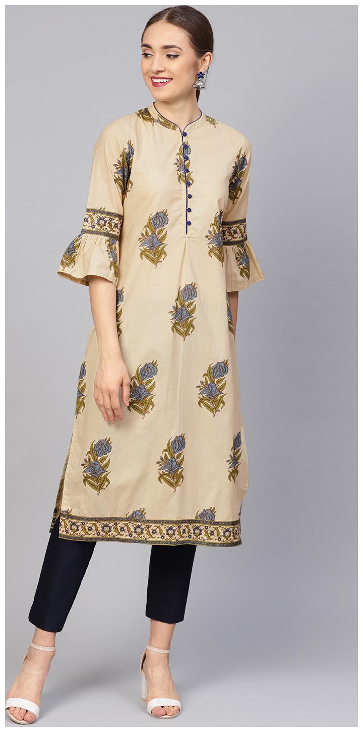

Jaipur Kurti Women Beige Solid Straight Kurta