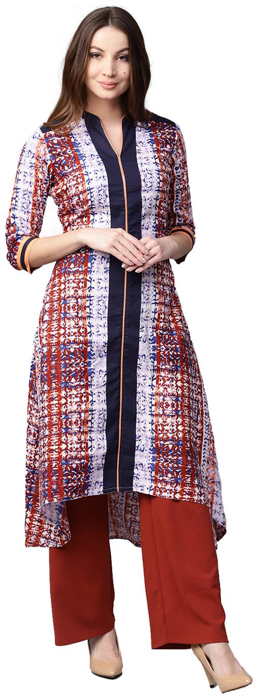

Jaipur Kurti Women Off-White Navy Blue Printed A-Line Rayon Kurta