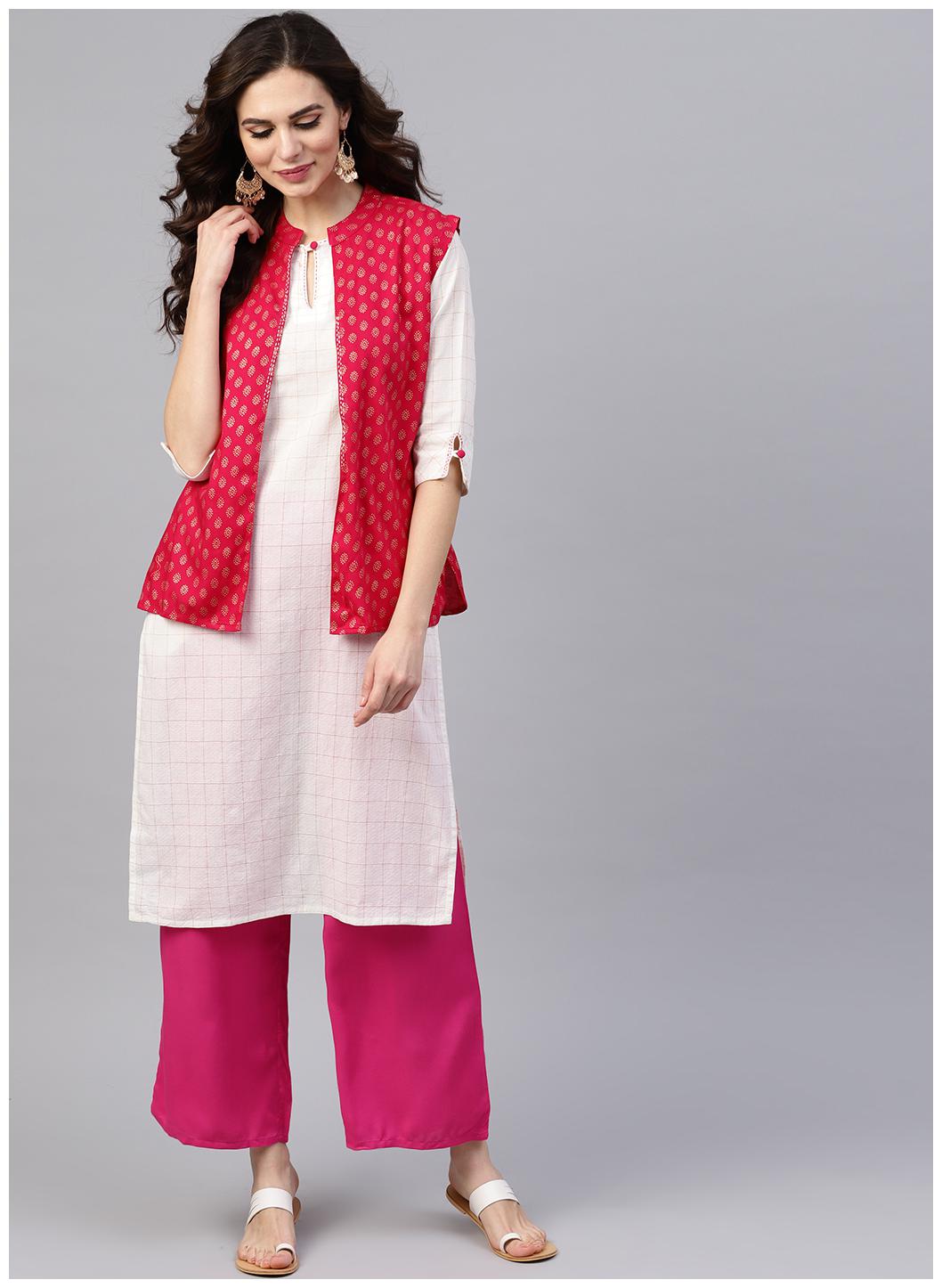 

Jaipur Kurti Women Pink Ethnic Motifs Straight Kurta With Palazzo