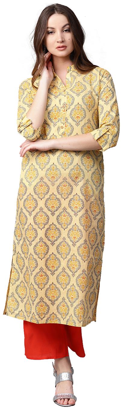 

Jaipur Kurti Women Yellow Ethnic Motifs Straight Kurta With Palazzo
