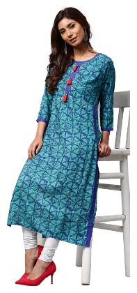 

Jaipur Kurti Women Blue Printed Regular Kurta