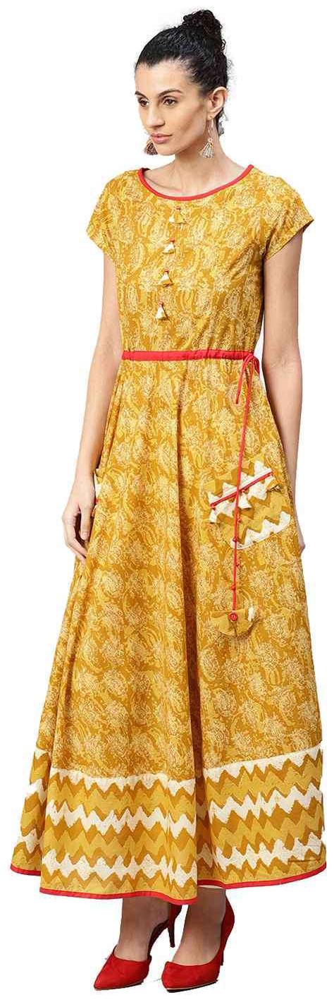 

Jaipur Kurti Women Mustard Abstract A-Line Cotton Kurta