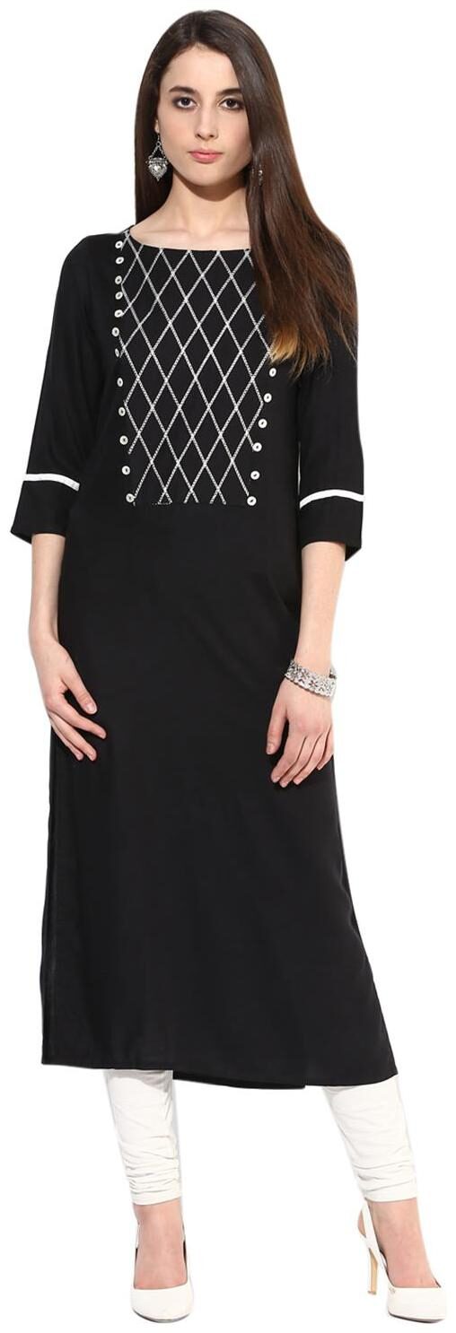 

Jaipur Kurti Women Black Printed Straight Kurta