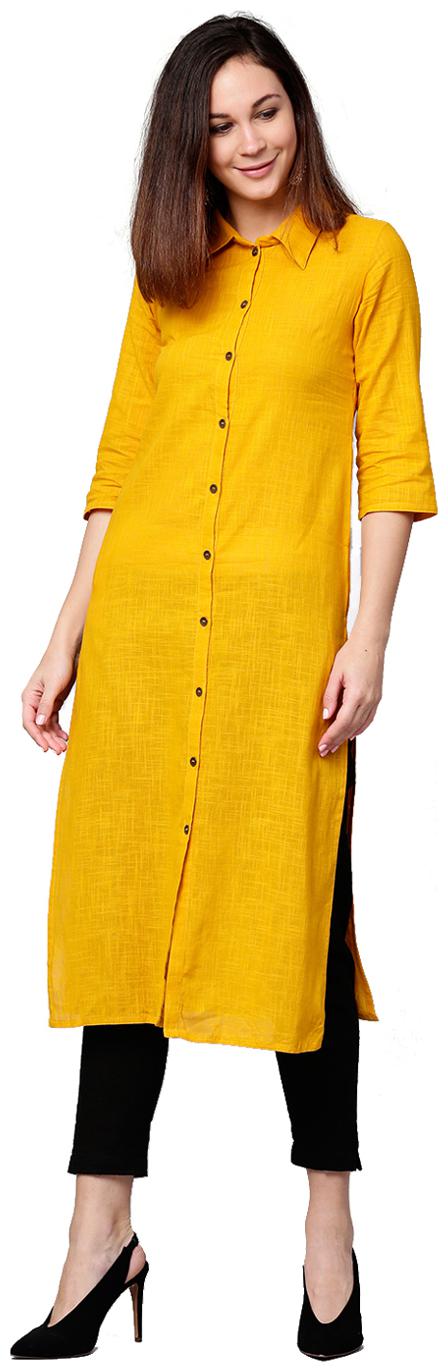 

Jaipur Kurti Women Yellow Solid Straight Kurta With Pants