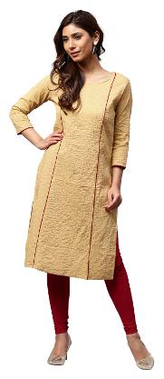 

Jaipur Kurti Women Beige Solid Straight Kurta