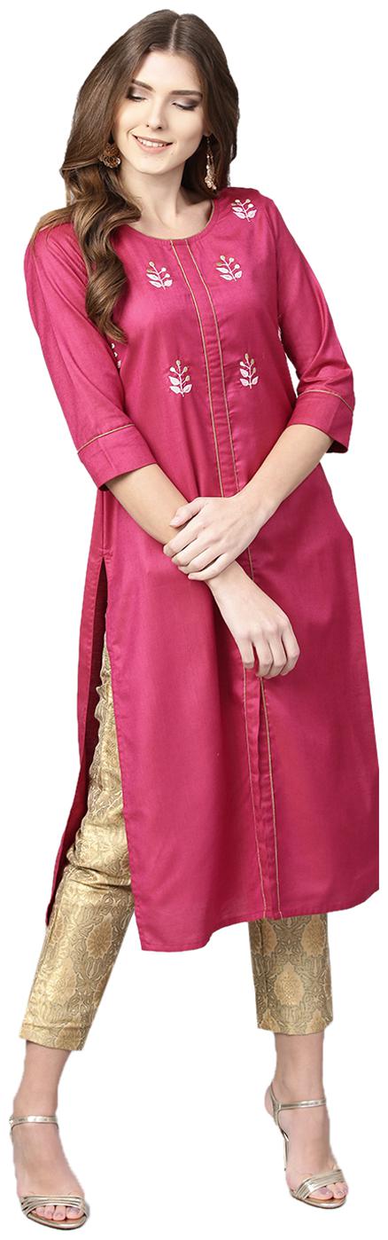

Jaipur Kurti Women Pink Solid Straight Kurta