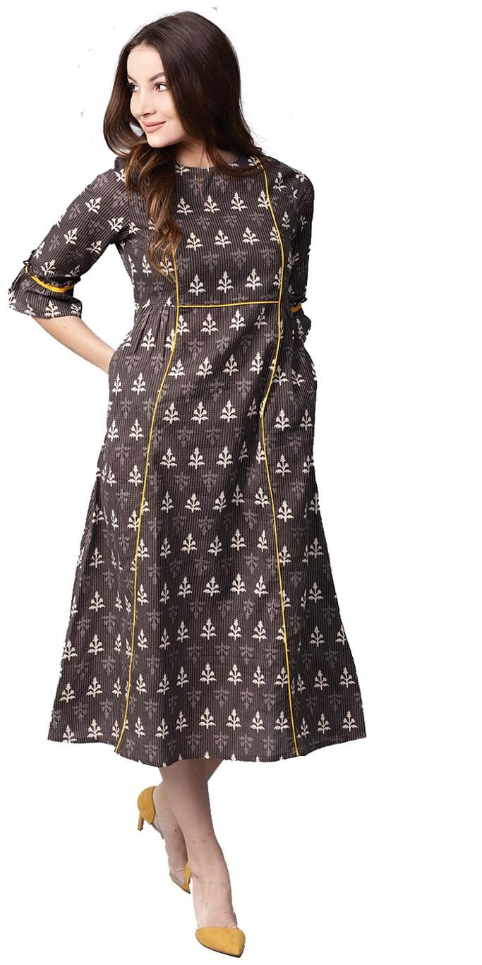 

Jaipur Kurti Women Brown Printed Straight Kurta