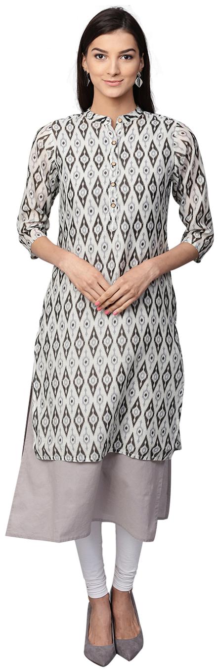 

Jaipur Kurti Women Grey Printed Straight Kurta