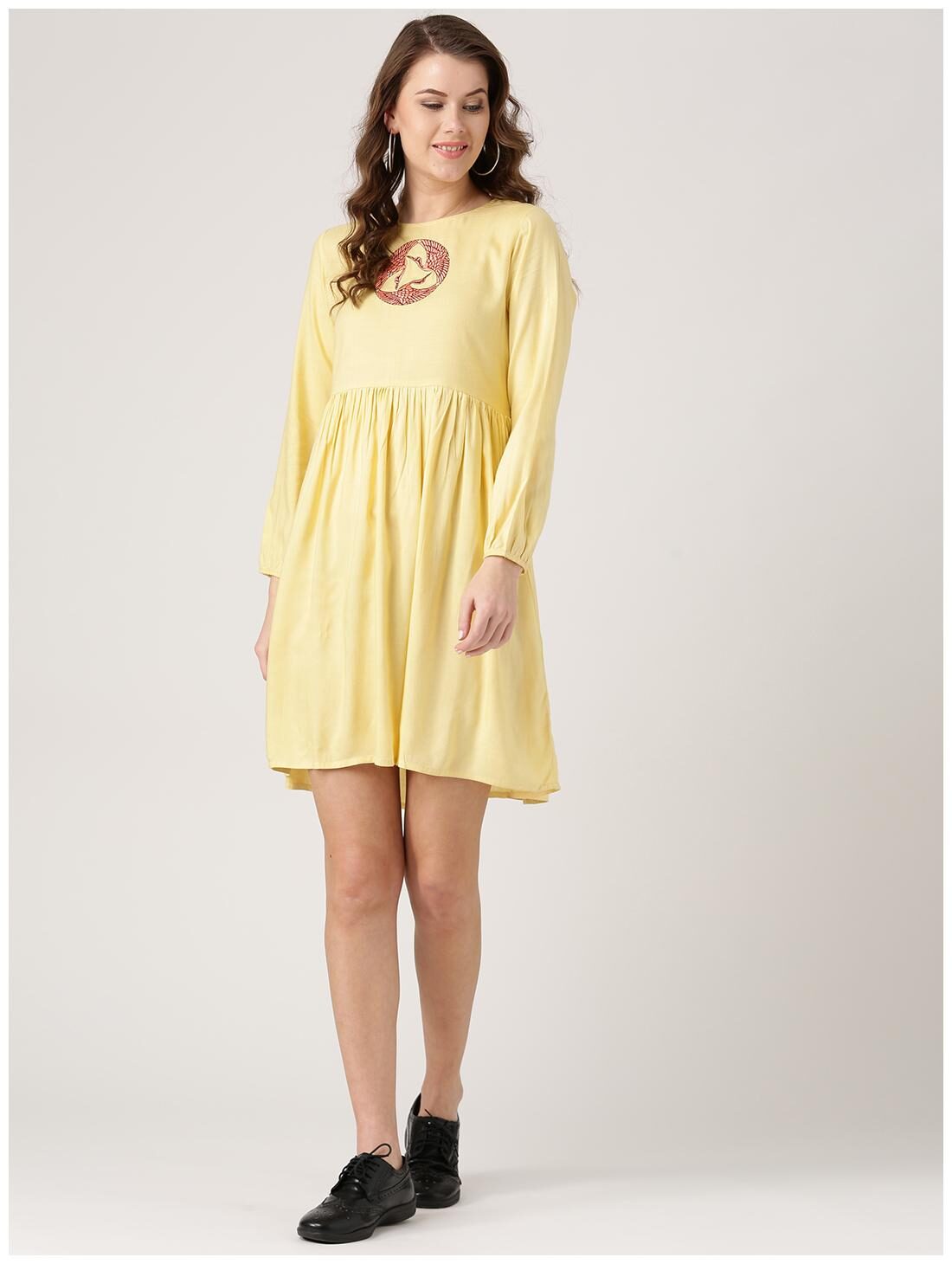 

Jaipur Kurti Women Yellow Solid Embroidered Rayon Kurtis