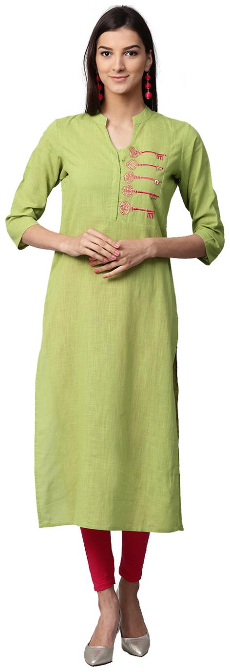 

Jaipur Kurti Women Green Solid Straight Kurta
