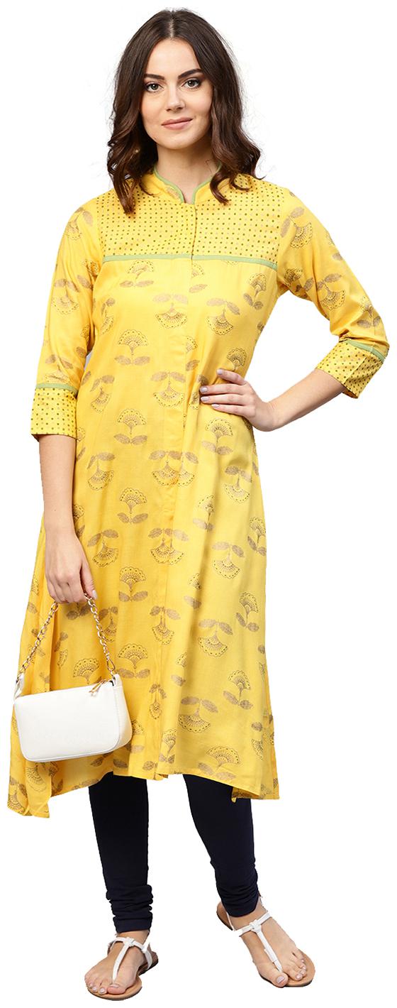 

Jaipur Kurti Women Yellow Printed Straight Kurta