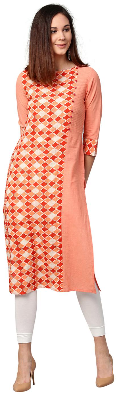 

Jaipur Kurti Women Orange Printed Straight Kurta