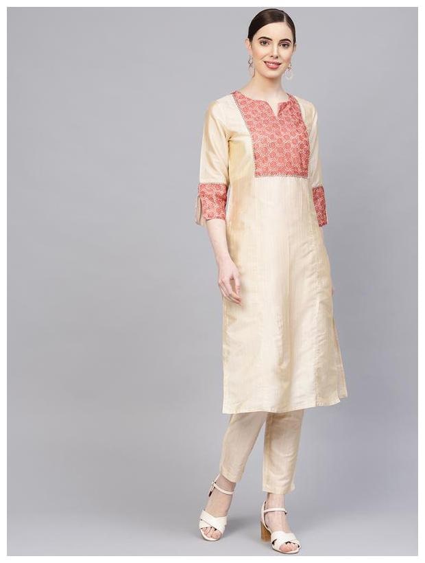 

Jaipur Kurti Women Cream Ethnic Motifs Straight Kurta With Pants