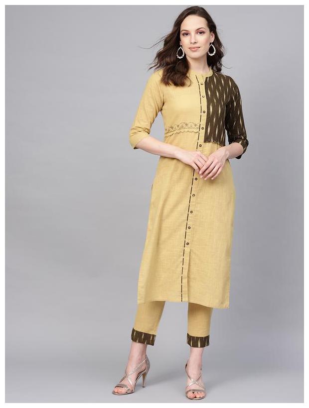 

Jaipur Kurti Cotton Kurta With Pants Beige