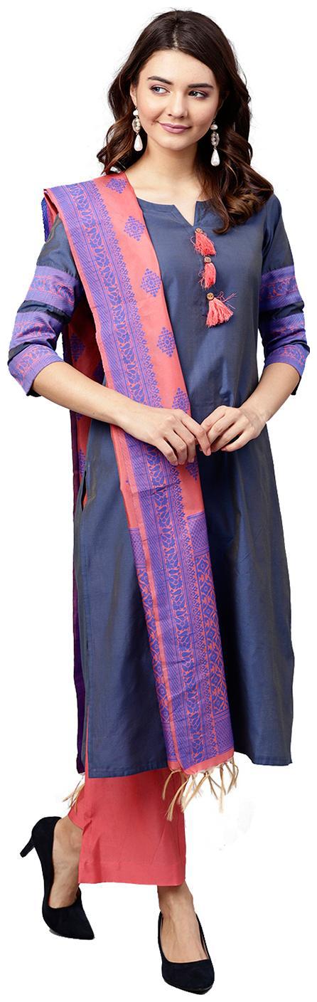 

Jaipur Kurti Women Blue Solid Straight Kurta With Pants And Dupatta