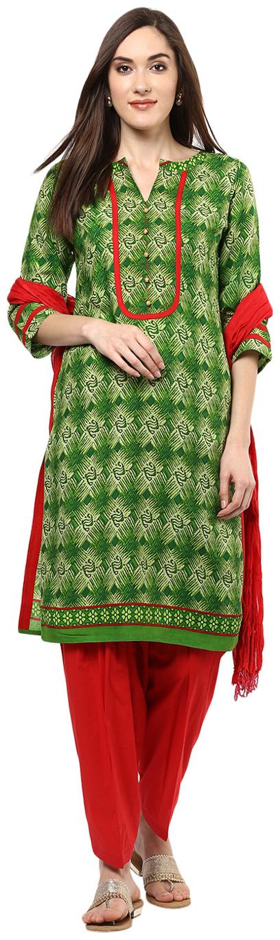 

Jaipur Kurti Women Green Printed Straight Kurta With Salwar