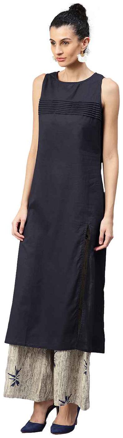 

Jaipur Kurti Women Blue Abstract A-Line Cotton Kurta with Palazzo
