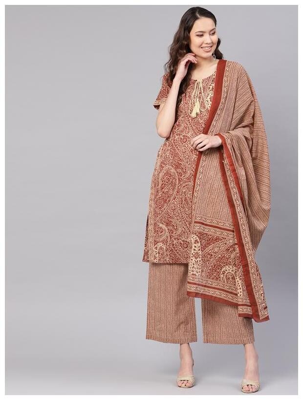 

Jaipur Kurti Women Cotton Ethnic Motifs Suit Set - Maroon