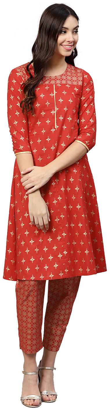 

Jaipur Kurti Women Red Printed Straight Kurta With Palazzo