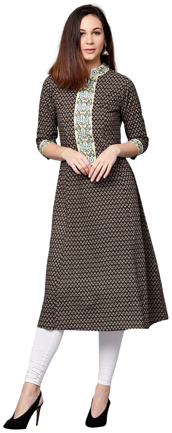 

Jaipur Kurti Women Brown Embroidered A-Line Cotton Kurta