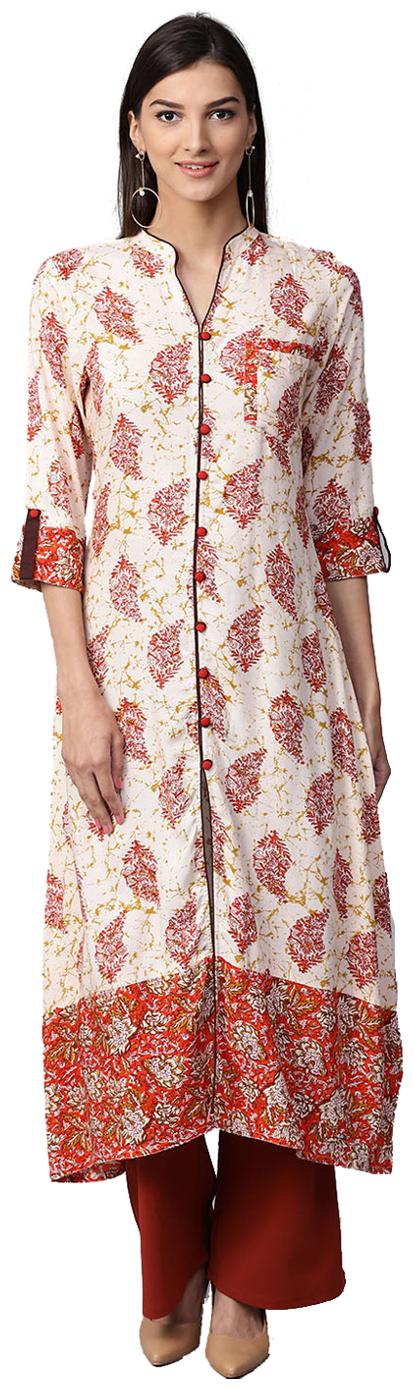 

Jaipur Kurti Women White Red Printed A-Line Rayon Kurta