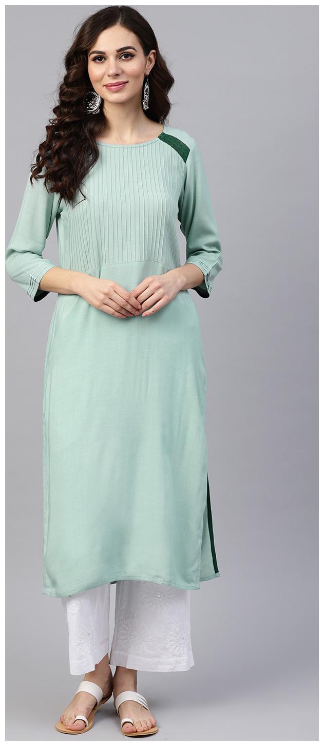 

Jaipur Kurti Women Green Solid Straight Kurta