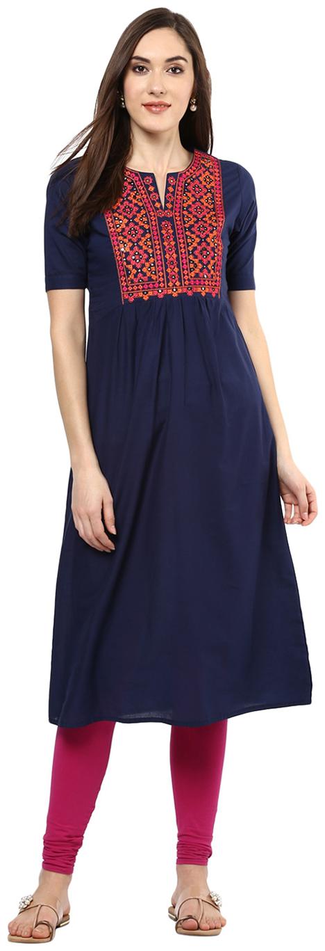 

Jaipur Kurti Women Blue Embroidered Straight Kurta