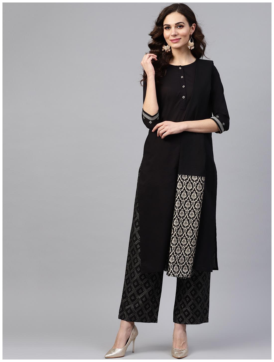 

Jaipur Kurti Women Black Ethnic Motifs Straight Kurta With Palazzo