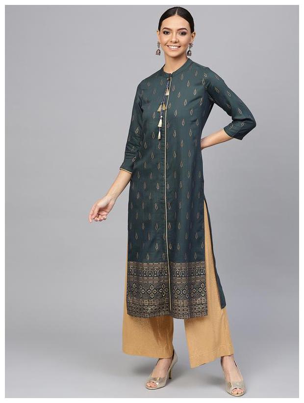 

Jaipur Kurti Women Grey Ethnic Motifs Straight Kurta