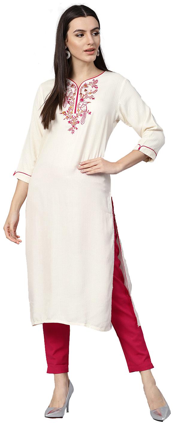

Jaipur Kurti Women Yellow Solid Straight Kurta With Pants