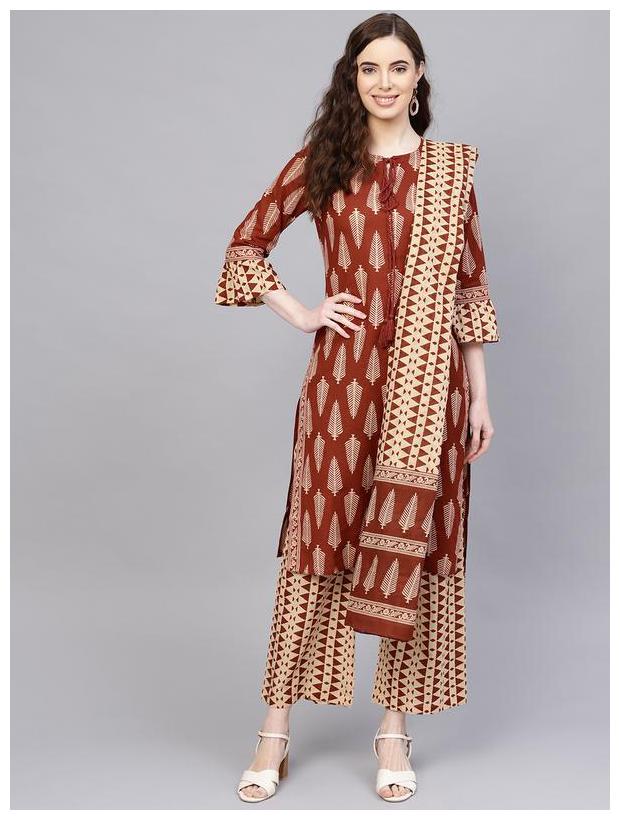 

Jaipur Kurti Women Red Printed Straight Kurta With Palazzo And Dupatta