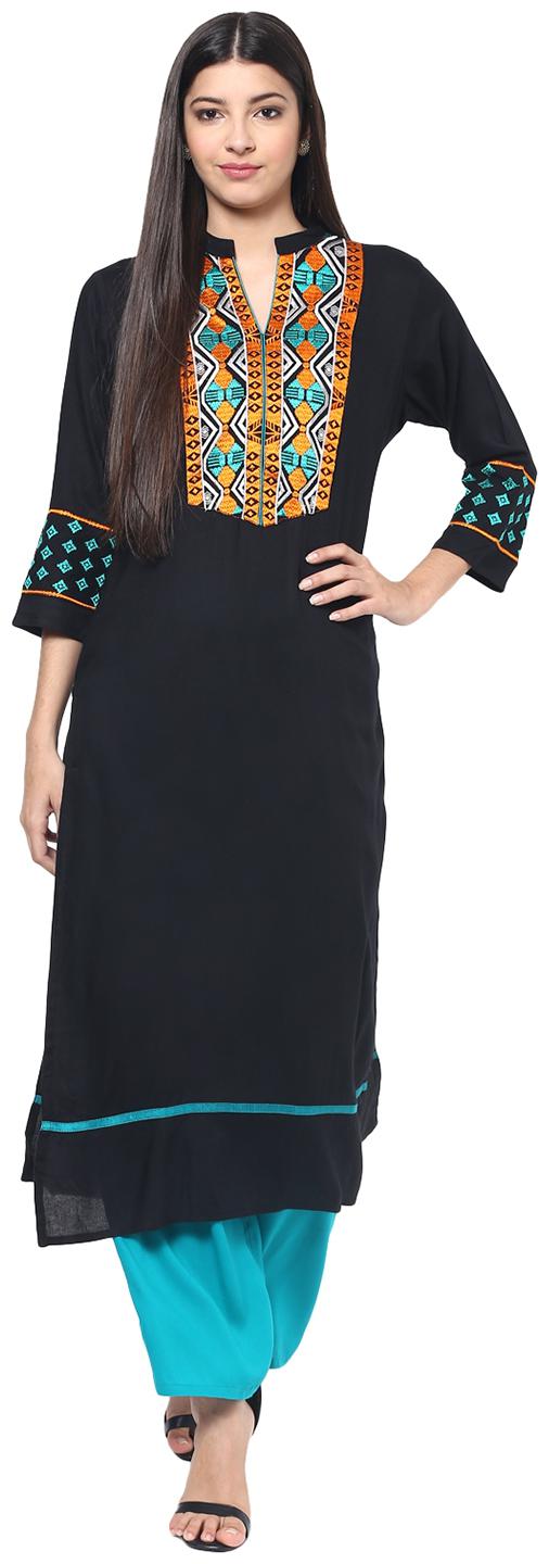 

Jaipur Kurti Women Black Embroidered Straight Kurta