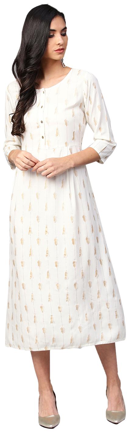 

Jaipur Kurti Women Off White Geometric A-Line Rayon Dress