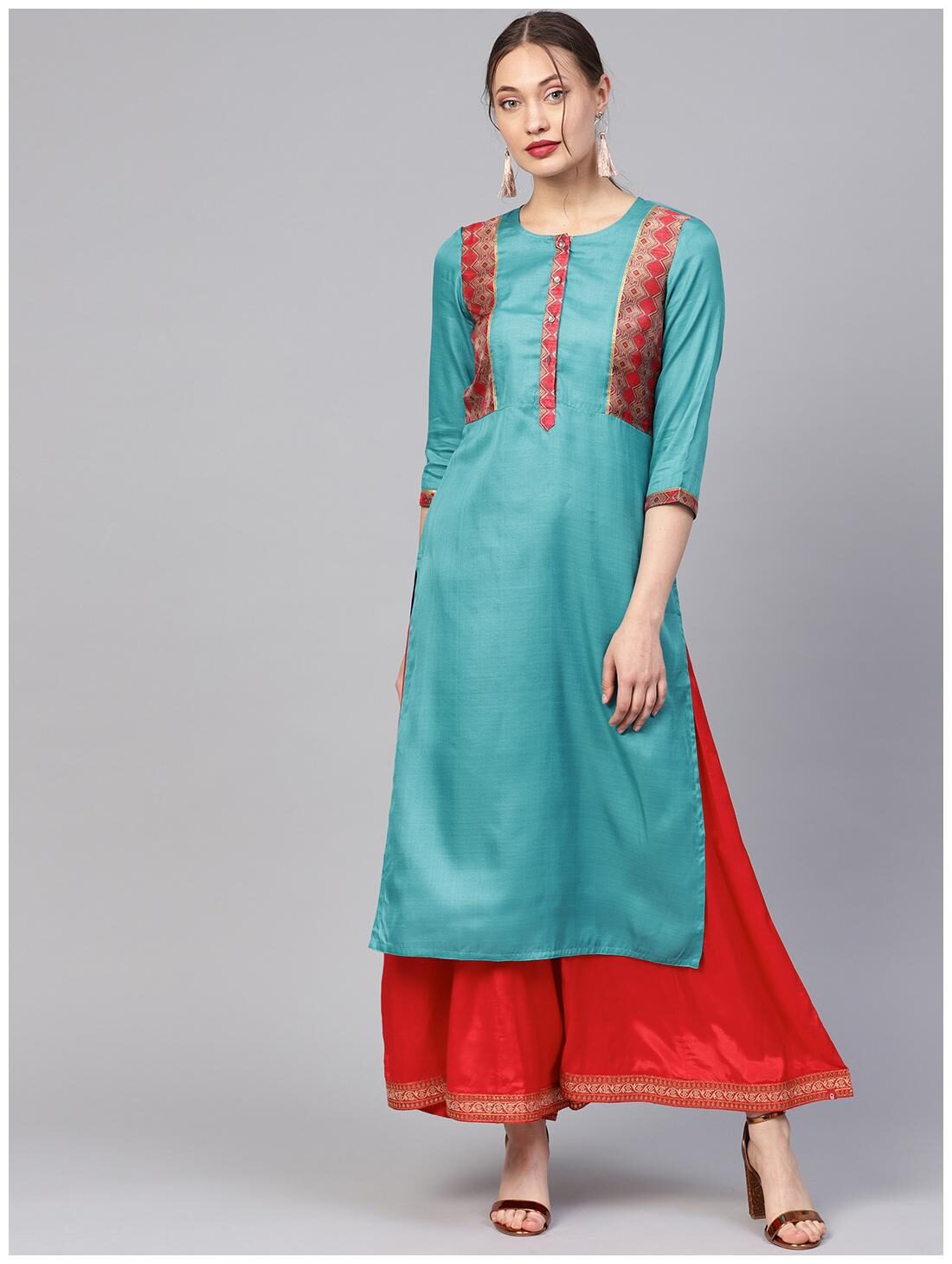 

Jaipur Kurti Women Turquoise Solid Straight Kurti