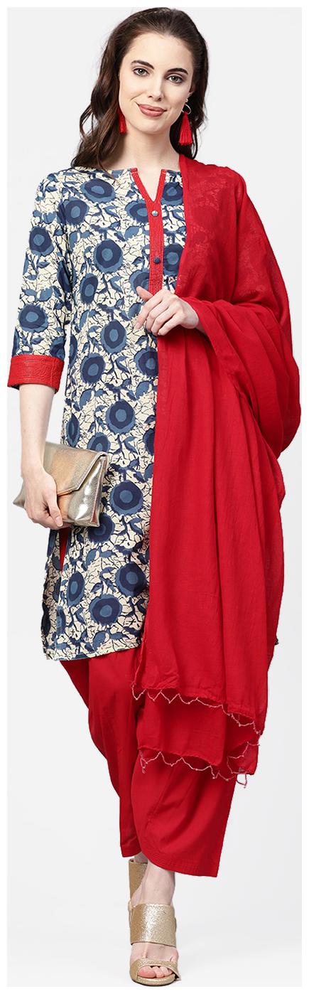 

Jaipur Kurti Cotton 3 4th Sleeves Stitched Suits Multi