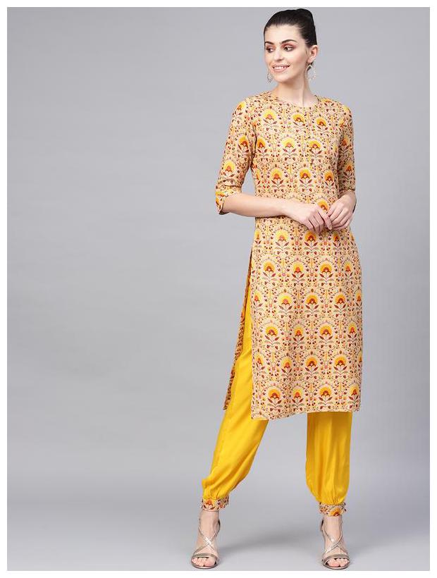 

Jaipur Kurti Women Beige Floral Straight Kurta With Salwar
