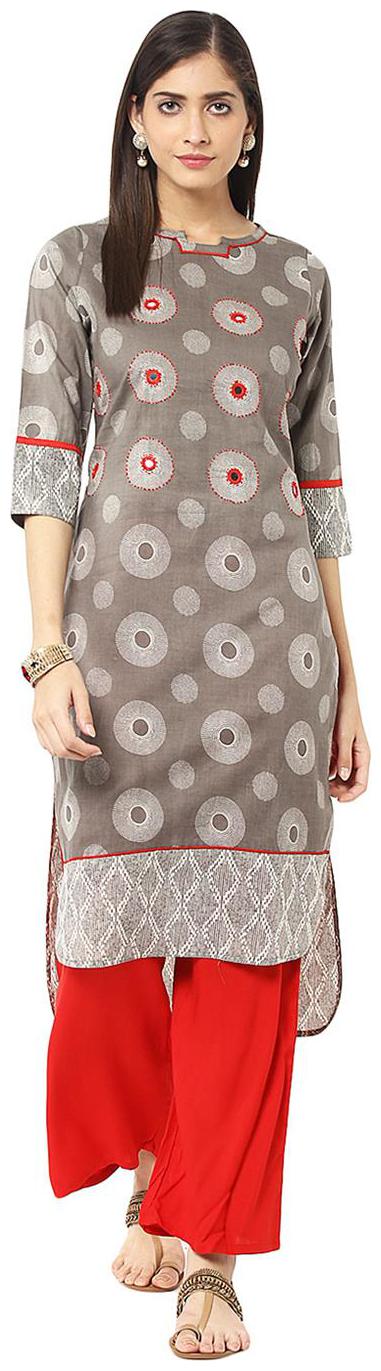 

Jaipur Kurti Grey Red Embroidered Kurta With Palazzo Trousers