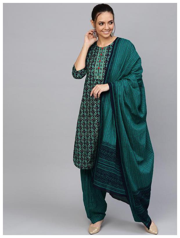 

Jaipur Kurti Women Cotton Printed Suit Set - Blue
