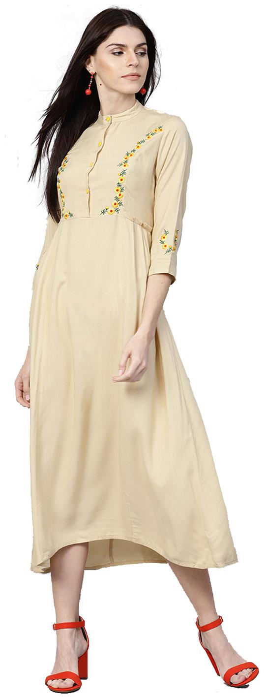 

Jaipur Kurti Women Beige Solid A-Line Rayon Kurti Dress
