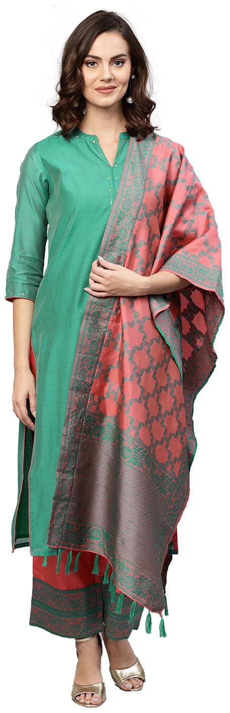 Jaipur Kurti Women Green Solid Straight Kurta With Pants And Dupatta