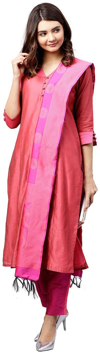

Jaipur Kurti Women Pink Solid Regular Kurta With Pants And Dupatta