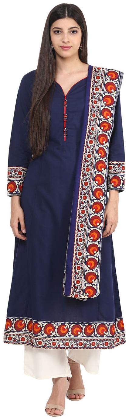 

Jaipur Kurti Women Blue Printed Straight Kurta